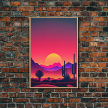 Load image into Gallery viewer, Framed Canvas Art Print - Desert Landscape at Sunset - Pop Art Style - Home Decor - Southwest Art, California Desert Decor
