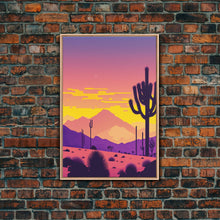 Cargar imagen en el visor de la galería, Synthwave Art Deco Style Minimalist Desert Landscape Print, Framed Canvas Art, Synthwave Style, Southwestern Decor, Western Art, Living Room
