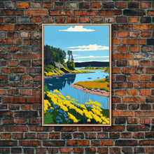 Cargar imagen en el visor de la galería, Colorful Pop Art Picture of a Stream, Framed Canvas Print, Surrealist High Contrast Cel Shaded Landscape Art
