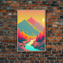 Load image into Gallery viewer, Surrealist Pop Art, Pink Turquoise Landscape Art, Framed Canvas Print, Minimalist Art
