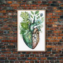 Cargar imagen en el visor de la galería, Florapunk Heart, Anatomical Heart Painting Canvas Print, Watercolor Heart, Human Heart, Pond Heart, Marsh Painting, Waterlily, Lily pads
