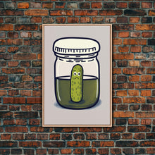 Load image into Gallery viewer, Sad Pickle Art, Framed Canvas Print, The Last Pickle, Cartoon Pickle Art
