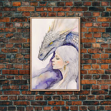 Load image into Gallery viewer, Dragon Painting Canvas Print, Dragon Art, Fantasy Art, Fantasy Painting Wall Art, Girl and Her Dragon, Dragon Girl
