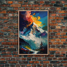 Load image into Gallery viewer, Annapurna III, Mountain Art, Rustic Mountain Landscape Wall Art, Framed Canvas Print, Abstract Oil Painting Print, Mountains of Nepal
