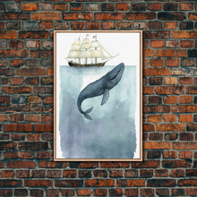 Load image into Gallery viewer, Framed Wall Art Blue Whale Painting, Watercolor Painting, Whale Print, Whale and Boat, Whale Nursery, Humpback Whale, Framed Wall Art
