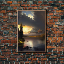Load image into Gallery viewer, Framed Canvas Wall Art Wood Panel Effect Mountain Range Top Print Modern Art Rustic Decor for Living Room, Original Mountain Painting
