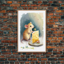 Load image into Gallery viewer, Cute mouse birthday party Watercolor Print, Mouse Art Painting, Framed Canvas Print, Cute mouse cartoon
