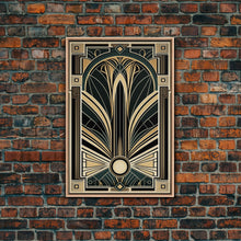 Carregar imagem no visualizador da galeria, Art Deco Wall art, Framed Canvas Print, Art Deco, Gold &amp; green art, Geometric art, Midcentury Modern, Stained glass art, Office decor
