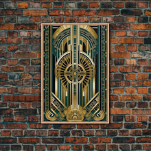 Carregar imagem no visualizador da galeria, Art Deco Pattern Wall art | Framed Canvas Print | Art Deco | Gold &amp; green art | Wonderful art | Lines art | Geometric art | Living room art
