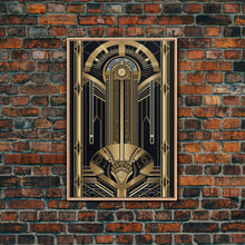 Carregar imagem no visualizador da galeria, Art Deco Pattern Wall art, Framed Canvas Print, Art Deco, Gold &amp; black art, Wonderful art, Lines art, Blue colors, Abstract art, Patterns
