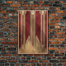 Load image into Gallery viewer, Art Deco Pattern Wall art - Framed Canvas Print - Art Deco - Abstract art - Gold &amp; red art - Lines art - Living room art - Office decor
