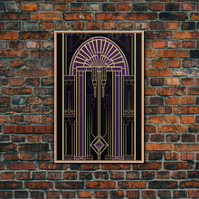 Carregar imagem no visualizador da galeria, Art Deco Wall art, Framed Canvas Print, Art Deco, Gold &amp; purple art, Living room art, Stained glass art, Office decor, Abstract art

