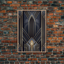 Carregar imagem no visualizador da galeria, Art Deco Wall art, Framed Canvas Print, Art Deco, Gold &amp; blue art, Guest room art, Midcentury Modern, Stained glass art, Original painting
