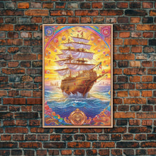 Cargar imagen en el visor de la galería, Filigree Pirate Ship Plaque Art, Framed Canvas Print, Fantasy Wall Art, Wall Decor, Pirate Wal Art, Gift For Him, Kid&#39;s Room
