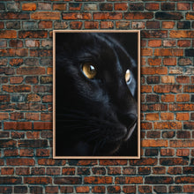 Load image into Gallery viewer, Beautiful Black Cat Portrait, Cat Photography, Framed Canvas Print, Framed Art, Halloween Witch Cat Art
