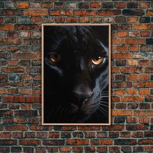 Load image into Gallery viewer, Portrait Of A Predator, Black Cat, Black Panther Photography, Framed Canvas Print, Wood Frame Wall Art
