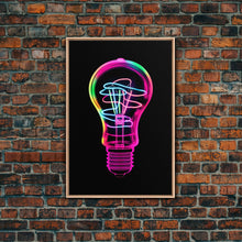 Load image into Gallery viewer, 3D Light Bulb Wall Art, Neon Lights Art, Vibrant Art, Minimalist Print, Wall Decor, Canvas Print, Wall Art, Framed Canvas
