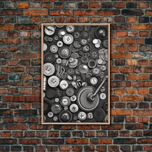 Carregar imagem no visualizador da galeria, Buttons Wall Decor, Sewing Room, Craft Room, Black And White, Minimalist Print, Wall Decor, Canvas Print, Wall Art, Framed Canvas
