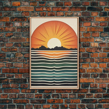 Load image into Gallery viewer, Sunset Sunrise Boho Wall Decor, Framed Canvas Print Or Poster, Sunset Framed Wall Hanging, Minimalist Art Deco Retro Wall Art
