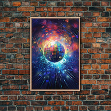 Load image into Gallery viewer, Galaxy Disco Ball, Framed Canvas Print, Music Studio Decor, Graduation Gift
