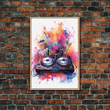 Carregar imagem no visualizador da galeria, Two Turn Tables, DJ Art, Disc Jockey Decor, Music Studio Decor, Framed Canvas Print
