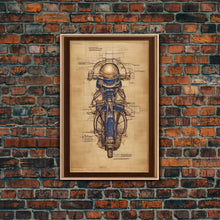 Load image into Gallery viewer, Da Vinci style steampunk motorcycle diagram, canvas print, man cave wall art, motorcycle art
