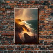 Cargar imagen en el visor de la galería, Cliffs of Scotland wall art, watercolor, canvas print, landscape wall art

