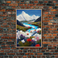 Load image into Gallery viewer, Colorful fields of flowers in the Swiss alps, framed canvas art, canvas print, beautiful wall decor
