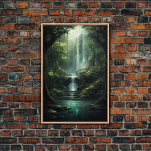 Load image into Gallery viewer, Enchanter Forest, Waterfalls Wall Art, Fantasy Artwork, Canvas Print, Wall Art, Vertical Print, Video Game Art, College Dorm Decor
