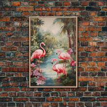 Cargar imagen en el visor de la galería, Flamingo Art Print, Tropical Wall Art, Palm Trees, Canvas Print, Wall Art, Vertical Print, Modern House Art, Gift For Boss, Bedroom Prints
