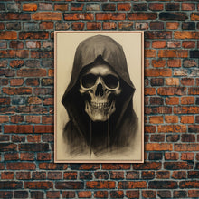 Cargar imagen en el visor de la galería, Cool Halloween Decor, Portrait Of The Grim Reaper, Spooky Halloween Art, Framed Canvas Print, Halloween Canvas Art
