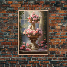 Carregar imagem no visualizador da galeria, Fountain Wall Print, Pink Roses Wall Art, Flower Art Print, Canvas Print, Wall Art, Vertical Print, Botanical Art, Country Home Decor
