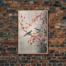 Cargar imagen en el visor de la galería, Cherry Blossom Tree, Japanese Wall Print, Bird Wall Art,  Asian Art, Canvas Print, Wall Art, Vertical Print, Country Home Decor, Office Art
