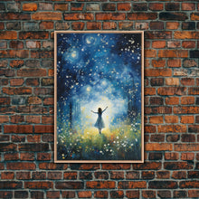 Cargar imagen en el visor de la galería, Firefly Art, Fantasy Art, Girl In Forest, Teen Girl Room Decor, Canvas Print, Wall Art, Vertical Print, Unique Wall Decor, Engagement Gift
