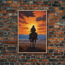 Load image into Gallery viewer, Cowboy Silhouette Wall Art, Western Wall Decor, Sunset Wall Art, Canvas Print, Wall Art, Vertical Art, Teen Boy Wall Art, Rustic Wall Decor
