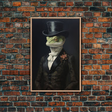 Load image into Gallery viewer, Dark Academia Victorian Gothic Gecko Art, Framed Canvas Print or Canvas, Halloween Art, Spooky Decor, Halloween Decoration, Witch Familiar
