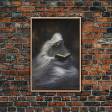 Load image into Gallery viewer, He&#39;s really into that book man, why is that ghost reading? Spooky Victorian Halloween Oil Painting Canvas Print, Halloween Decorations
