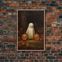 Load image into Gallery viewer, Cute Lil Boo, Ghost Art, Framed Canvas Print, Halloween Canvas Art, Horror Prints, Gothic Victorian Halloween Decor, Cute Ghost
