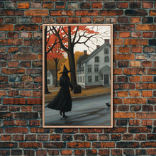 Load image into Gallery viewer, Halloween Abstract Art, Framed Canvas Print, Witch On The Streets of Salem, Halloween Decor- Witchcraft Art
