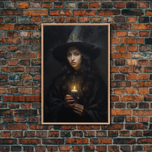 Load image into Gallery viewer, The Witch And The Candle, Gothic Victorian Art, Framed Canvas Print, Halloween Canvas, Halloween Decoration, Dark Academia Gothic Art
