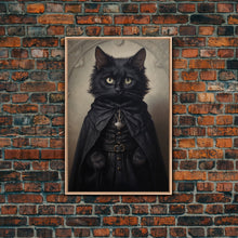 Load image into Gallery viewer, Cute Victorian Cat Portrait, Halloween Decor, Oil Painting Of A Gothic Victorian Cat, Halloween Wall Art, Framed Canvas Print
