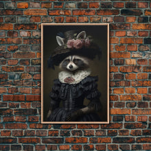 Carregar imagem no visualizador da galeria, Fancy Victorian Lady Racoon, Framed Canvas Print Or Canvas, Victorian Animal Print Oil Painting, Funny Halloween Decor
