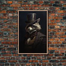 Carregar imagem no visualizador da galeria, Funny Raccoon Art, Framed Canvas Print Or Poster, Funny Halloween Art, Victorian Raccoon Oil Painting Portrait, Victorian Business Raccoon
