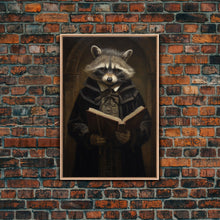 Carregar imagem no visualizador da galeria, Funny Raccoon Art, Framed Canvas Print Or Poster, Funny Halloween Art, Victorian Raccoon Oil Painting Portrait, Victorian Preacher Raccoon
