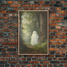 Carregar imagem no visualizador da galeria, Cute Little Ghost In The Forest, Gothic Victorian Haunted Art, Dark Academia, Framed Canvas or Canvas Art, Cool Wall Art, Halloween Decor
