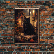 Carregar imagem no visualizador da galeria, Black Cat Art, Framed  Canvas Print, Halloween Canvas Print, Goth Art, Dark Academia, Fall Decor, Witchy Vibes
