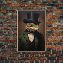 Load image into Gallery viewer, Dark Academia Victorian Gecko Art, Framed Canvas Print or Canvas, Halloween Art, Spooky Decor, Halloween Decoration
