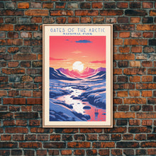 Load image into Gallery viewer, Gates of the Arctic National Park Travel Poster Art, Canvas Print Wall Art, Alaska Travel Art, Midcentury Modern Travel Decor, MCM Wall Art
