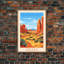 Carregar imagem no visualizador da galeria, Arches National Park, Framed Wall Art Canvas Print, Travel Poster, Travel Art, Roadtrip Decor, Cool Wall Art, Retro State Park Art
