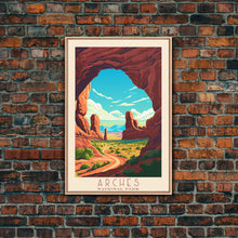 Carregar imagem no visualizador da galeria, Arches National Park Utah Travel Art, National Park Print, Minimalist Travel Art, Midcentury Modern Style Landscape Painting
